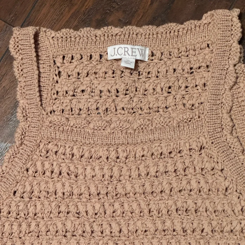 J. Crew Montauk Crochet Tank Top ‎ Women's XL Dark Basket Stitch Beige Beach